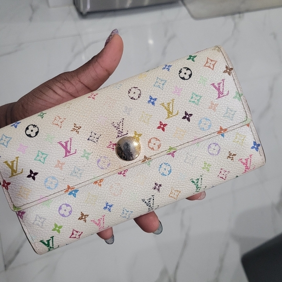 🌈🔹️LOUIS VUITTON🔹️ Murakami  white multi long  Sarah wallet ( preowned) - Picture 3 of 14